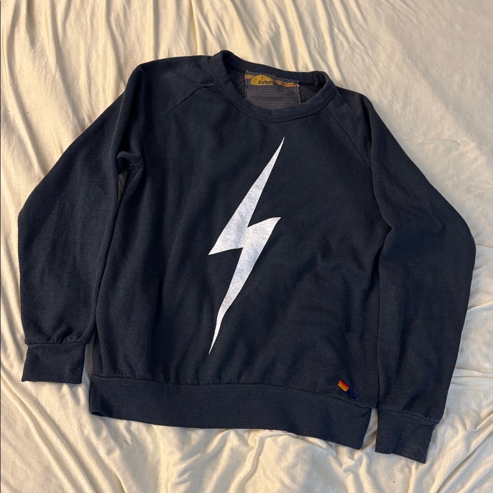 Aviator Nation Bolt Crew Neck Sweatshirt Faded Black Size S